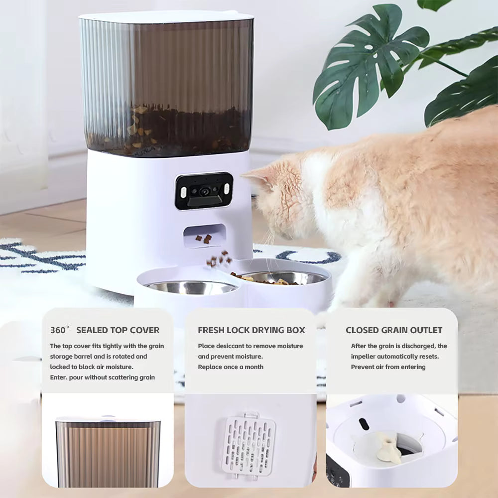 5L Automatic Pet Feeder 360° Airtight Sealed Hopper, Moisture Proof Storage Tank with Desiccant Box
