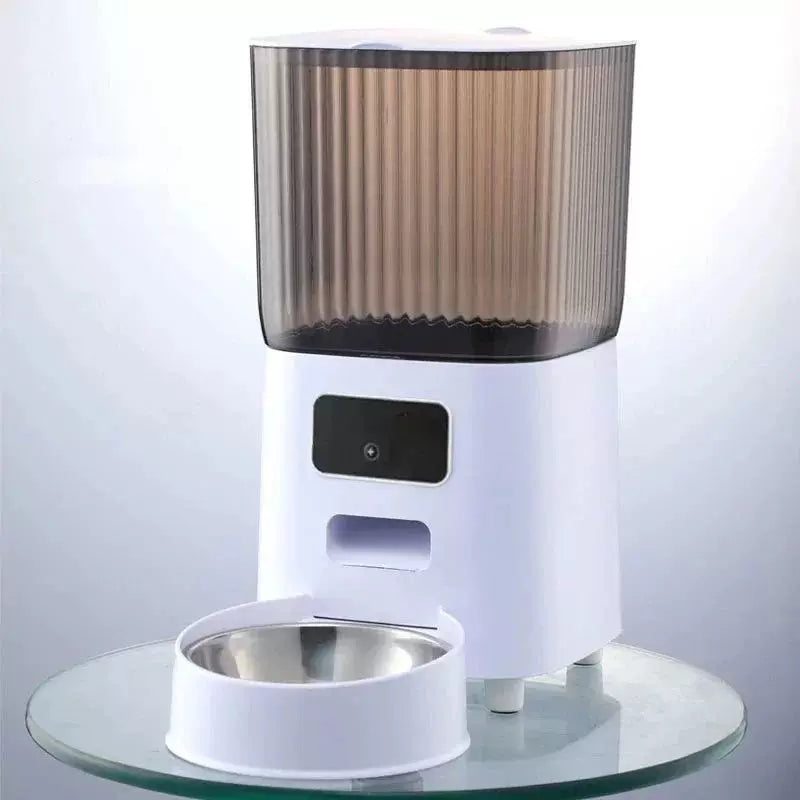 5L Smart Automatic Pet Feeder Single Stainless Steel Bowl Version White Housing