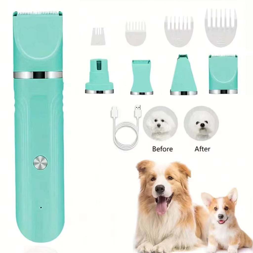 mint‑green pet grooming clipper before and after pet fur trimming comparison effect