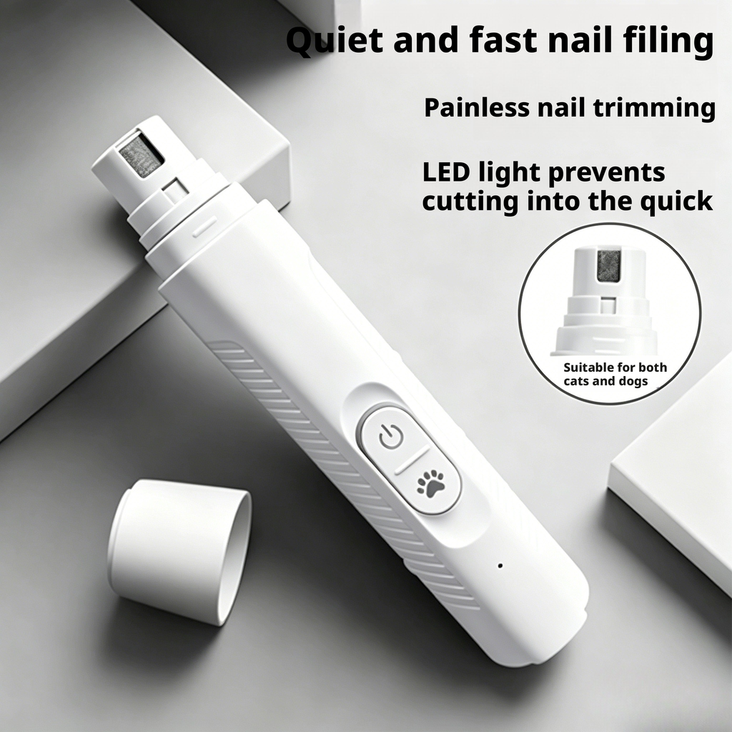 Quiet and fast electric pet nail grinder with LED light to prevent cutting into the quick, suitable for cats and dogs