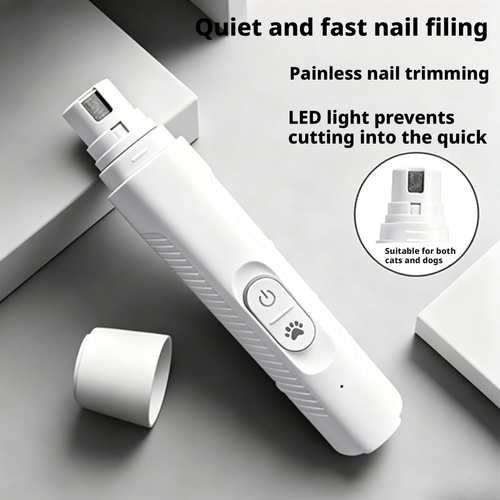 Quiet and fast electric pet nail grinder with LED light to prevent cutting into the quick, suitable for cats and dogs