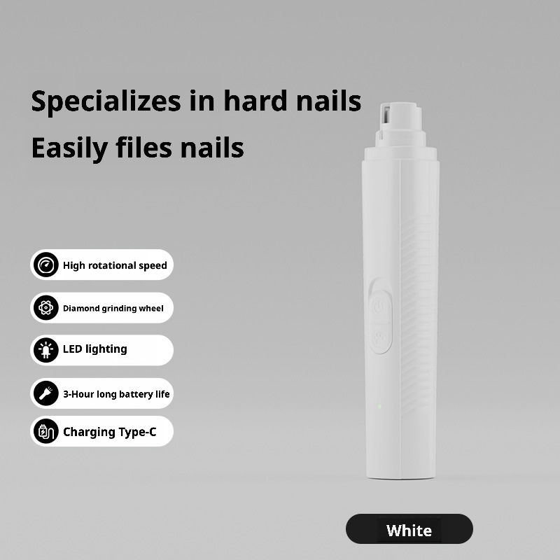 White electric pet nail grinder with LED light and Type-C charging for dogs and cats